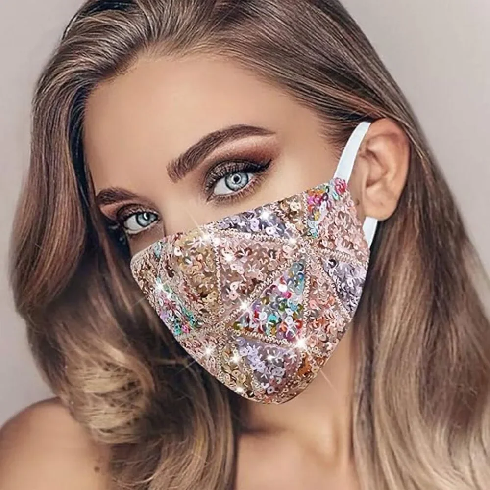 Women's Sparkly Sequin Face Cover Glitter Cotton Sequins Mixed Color Gold